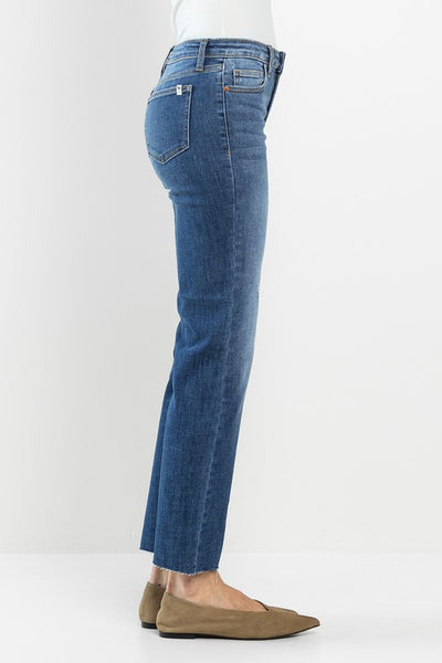 MID RISE STRAIGHT JEANS WITH SCISSOR CUT HEM