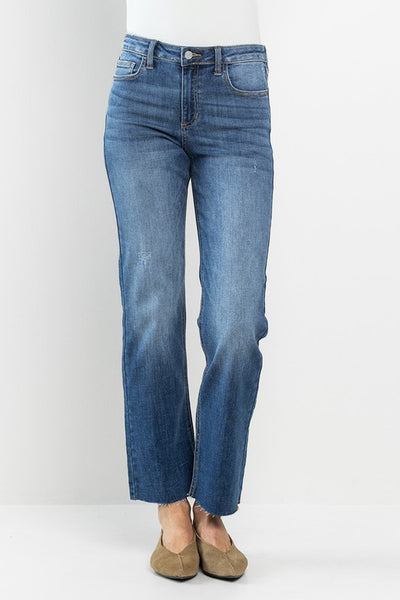 MID RISE STRAIGHT JEANS WITH SCISSOR CUT HEM