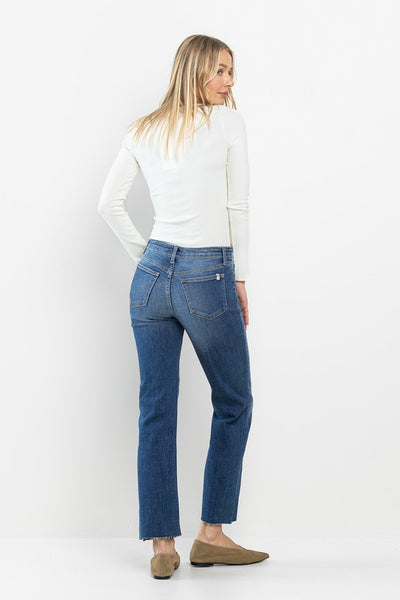 MID RISE STRAIGHT JEANS WITH SCISSOR CUT HEM