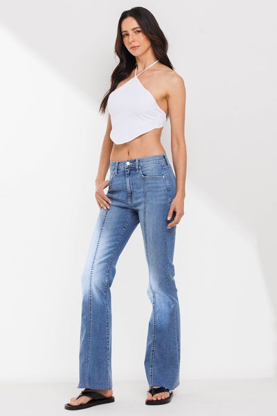 HIGH RISE FLARE WITH CENTER LEG SEAMS JEANS
