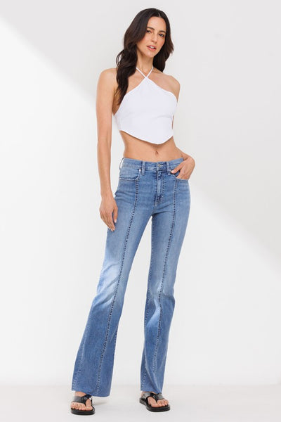 HIGH RISE FLARE WITH CENTER LEG SEAMS JEANS