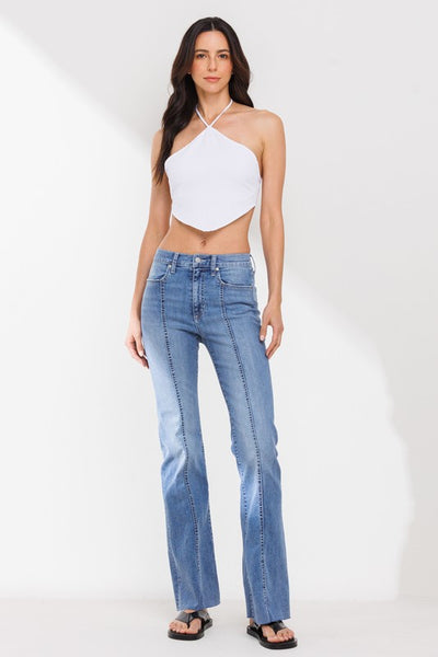 HIGH RISE FLARE WITH CENTER LEG SEAMS JEANS