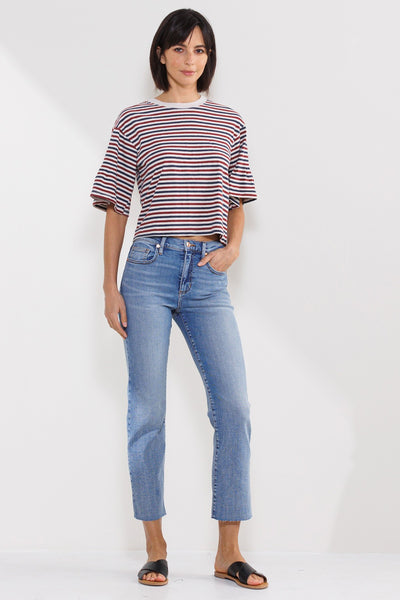 VINTAGE MID RISE SLIM STRAIGHT JEANS WITH RAW HEM