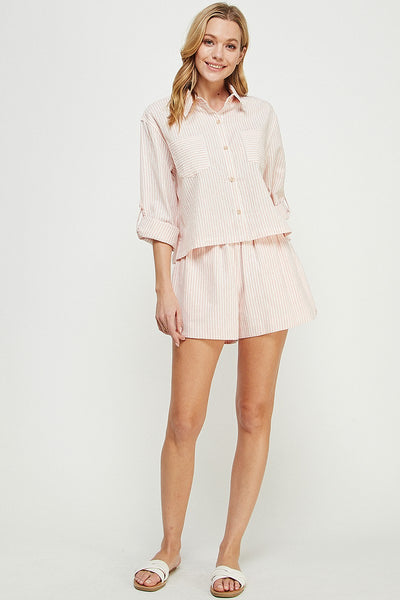 Striped cotton/linen Drawstring Shorts