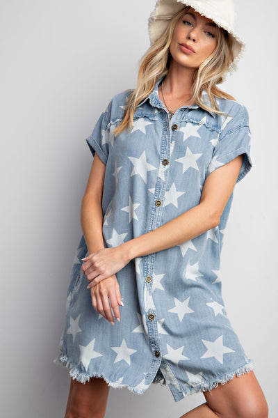 TWINKLE STAR DENIM SHIRT DRESS