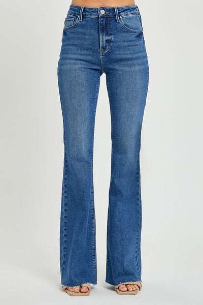 HIGH RISE RAW CUT HEM BOOTCUT JEANS