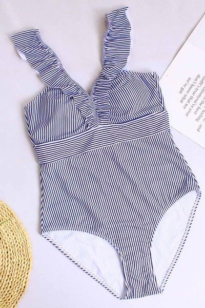 Ruffled Stripe One Piece Swimsuit