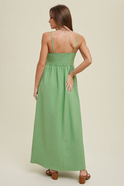 TEXTURED MAXI DRESS WITH SMOCKED BACK DETAIL