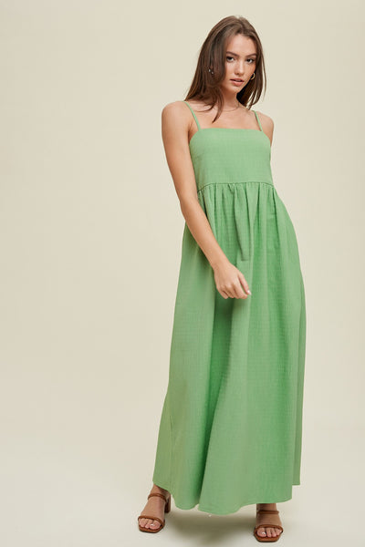 TEXTURED MAXI DRESS WITH SMOCKED BACK DETAIL