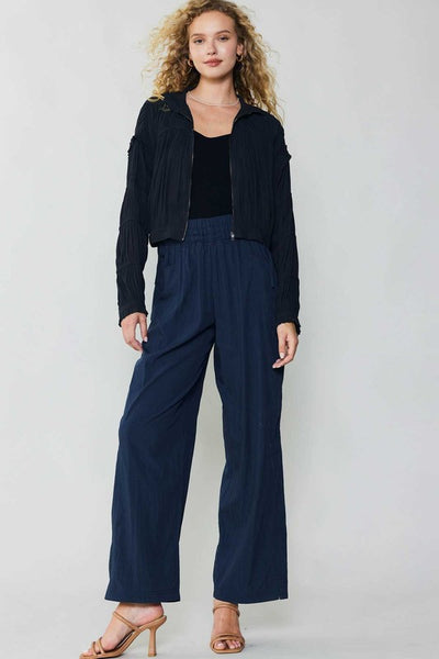 ELASTICIZED WAIST WIDE-LEG PANTS