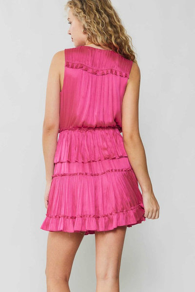 SLEEVELESS SURPLICE TIERED MINI DRESS W/RUFFLE