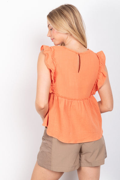 Ruffle Sleeve Babydoll Cotton Gauze Top