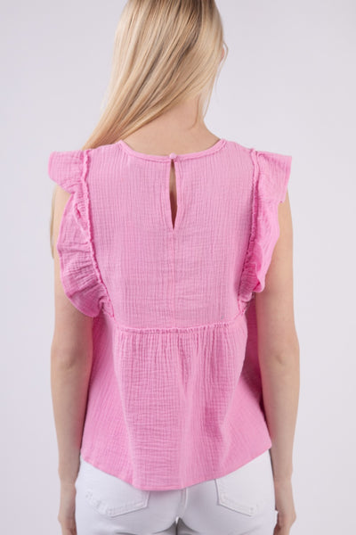 Ruffle Sleeve Babydoll Cotton Gauze Top