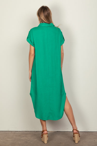 Oversized Solid Linen Woven Midi Dress