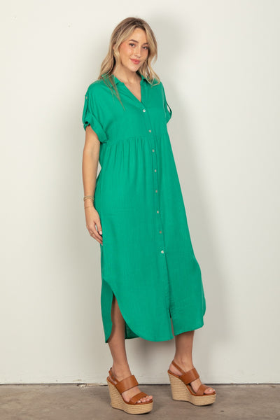 Oversized Solid Linen Woven Midi Dress (PLUS SIZED)