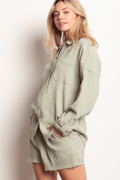 PLUS SIZE Gauze Woven Shirt Top