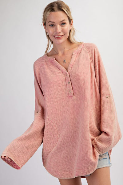 PLUS SIZE-MINERAL WASHED COTTON GAUZE TUNIC