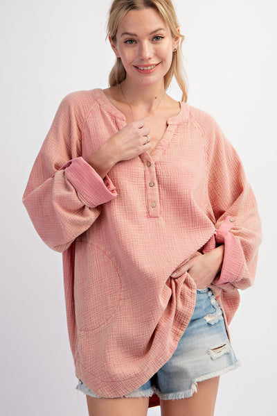 PLUS SIZE-MINERAL WASHED COTTON GAUZE TUNIC