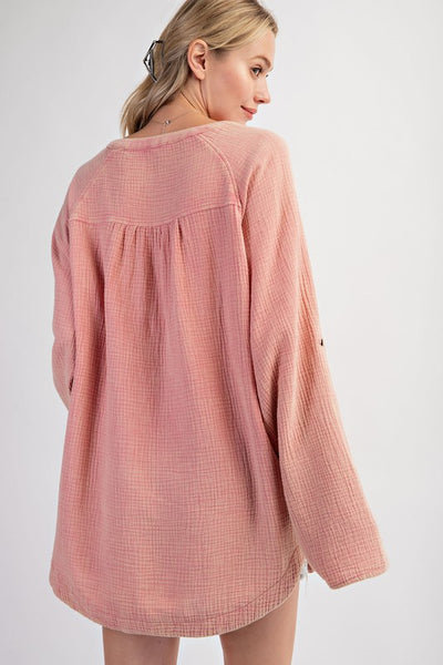 PLUS SIZE-MINERAL WASHED COTTON GAUZE TUNIC