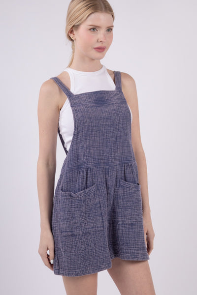Sleeveless Double Gauze Overall Romper w/ Pockets