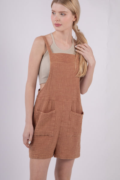Sleeveless Double Gauze Overall Romper w/ Pockets