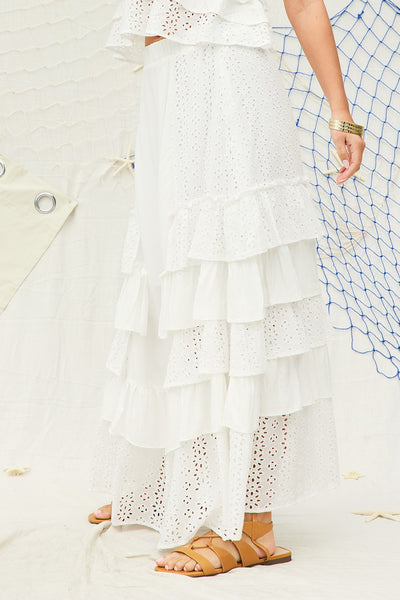 Eyelet Ruffle Maxi Skirt