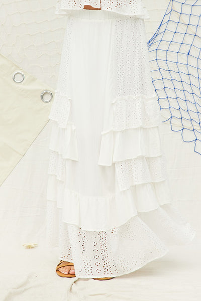 Eyelet Ruffle Maxi Skirt