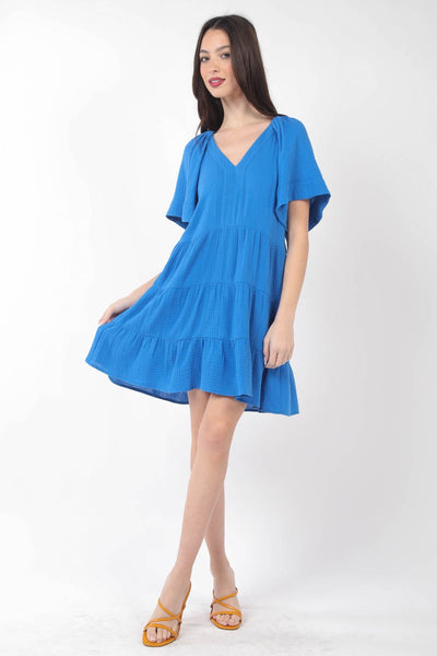 PLUS SIZE Solid Babydoll Tiered Flare Mini Dress