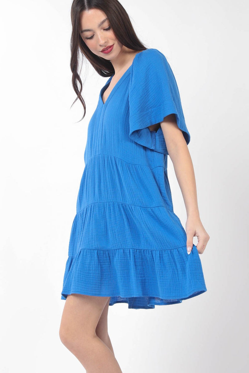 PLUS SIZE Solid Babydoll Tiered Flare Mini Dress