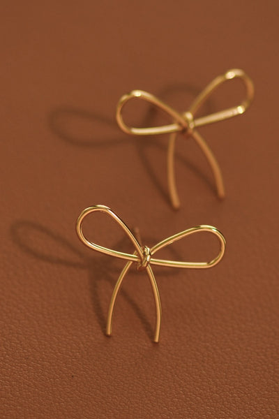 Trendy Gold Bow Knot Stud Earrings, Wire Bow Studs