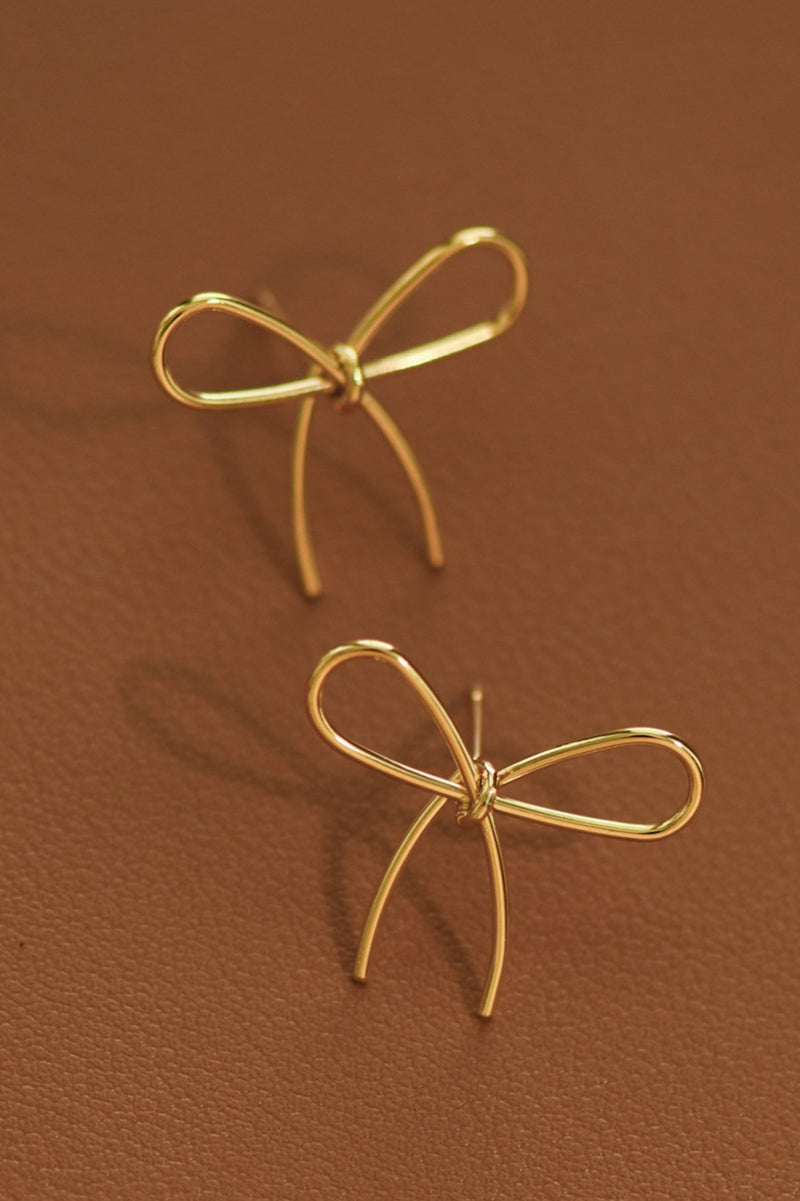 Trendy Gold Bow Knot Stud Earrings, Wire Bow Studs