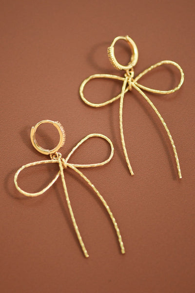 Trendy Gold Bow Knot Earrings, Wire Bow Rope Drops