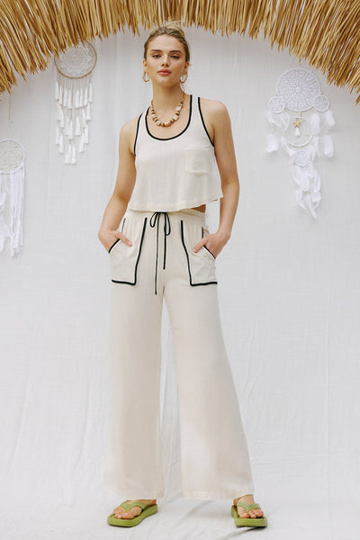 Linen Contrast Binding Pants