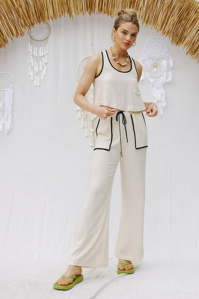 Linen Contrast Binding Pants