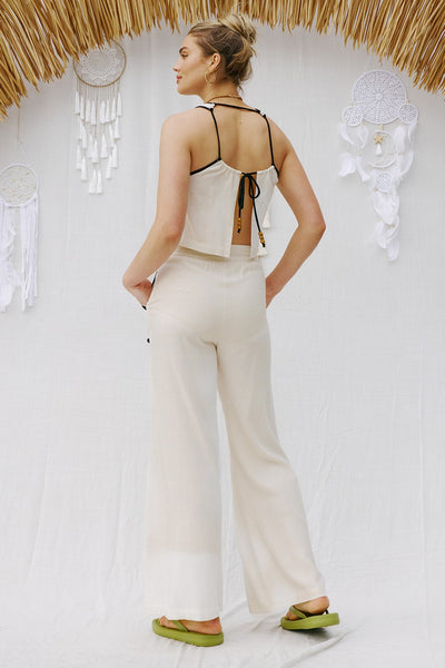 Linen Contrast Binding Pants