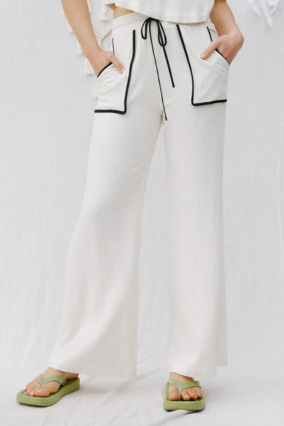 Linen Contrast Binding Pants