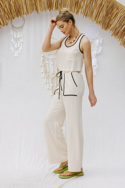Linen Contrast Binding Pants