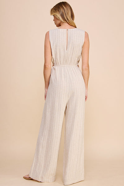 Pinstriped Linen V-neck Jumpsuit