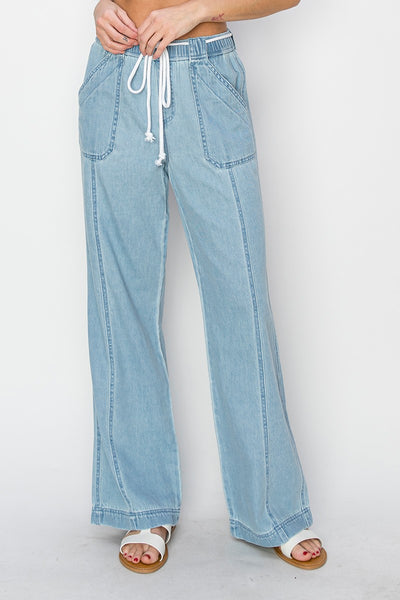 HIGH RISE WIDE LEG PULL ON JEANS