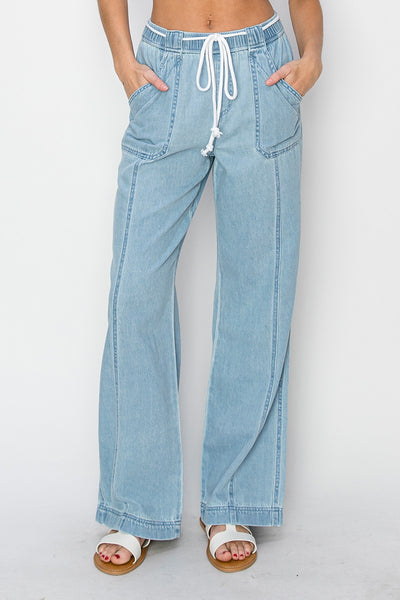 HIGH RISE WIDE LEG PULL ON JEANS