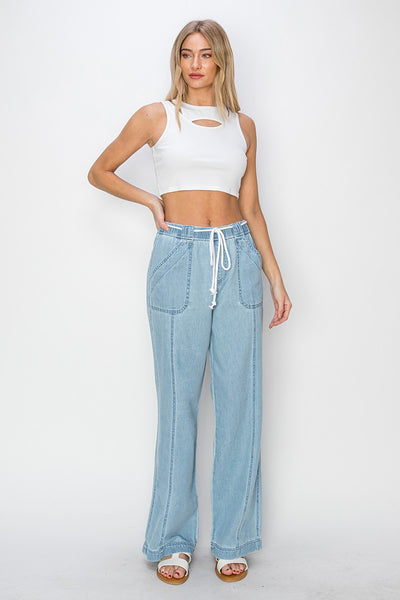 HIGH RISE WIDE LEG PULL ON JEANS