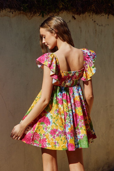 Bed of Flowers Flutter Sleeves Babydoll Dress