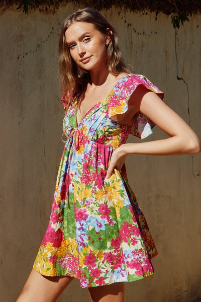 Bed of Flowers Flutter Sleeves Babydoll Dress