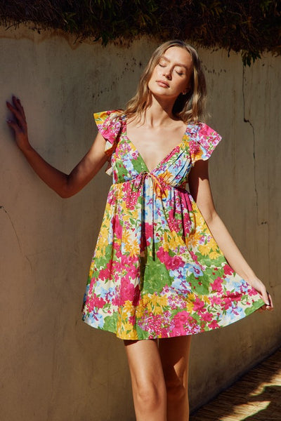 Bed of Flowers Flutter Sleeves Babydoll Dress