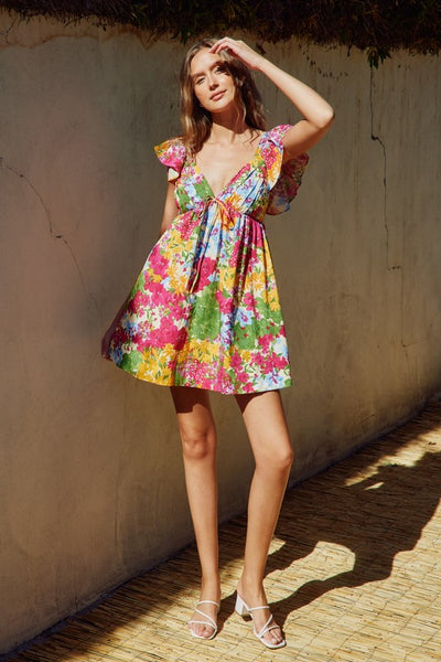 Bed of Flowers Flutter Sleeves Babydoll Dress