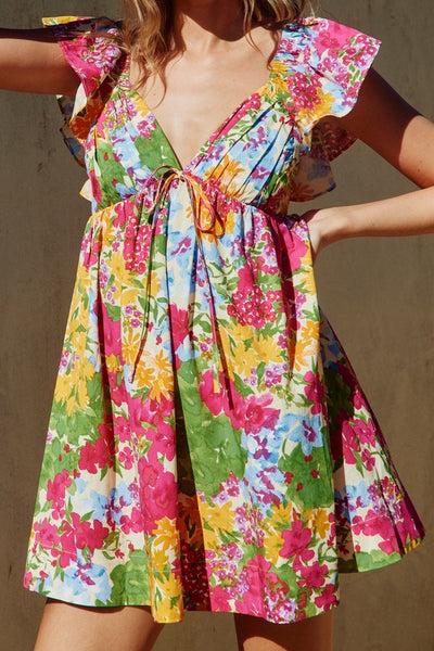 Bed of Flowers Flutter Sleeves Babydoll Dress
