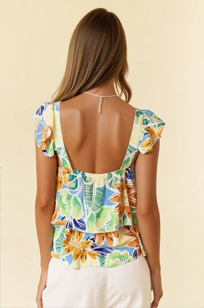 Textured Floral Print Ruffle Trim Layered Blouse