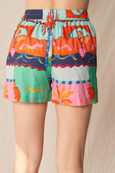 Printed Elastic Waistband Shorts