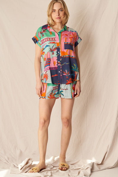 Printed Elastic Waistband Shorts