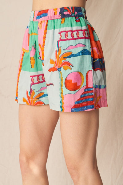 Printed Elastic Waistband Shorts